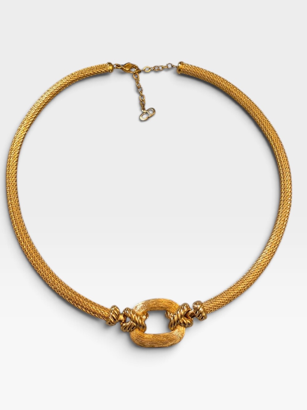 VINTAGE CHRISTIAN DIOR GOLD TONE RAID RING MULTI STRAND NECKLACE GREAT COND